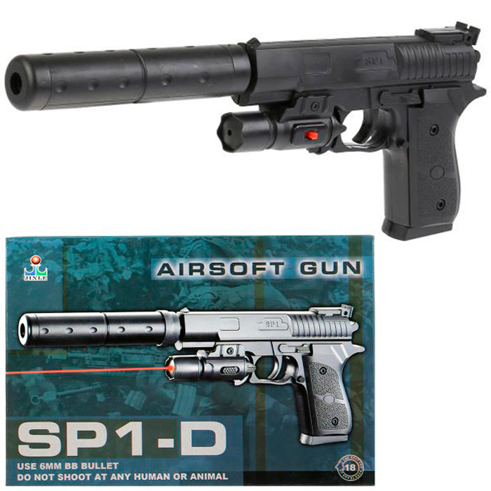 Пистолет пневм. SP1-D с лазер. прицелом, с глушителем в кор.100000254 /120/ (Вид 1)