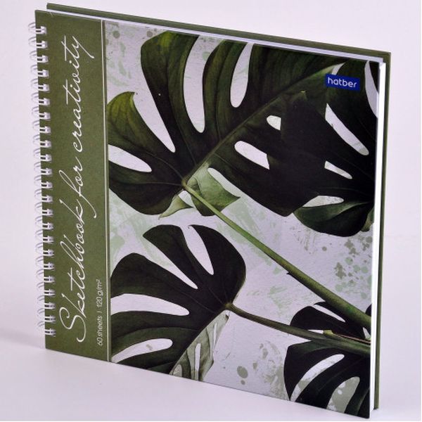 Скетчбук 60л. А4 линия SketchBook без линовки с тв.обложкой Тропические листья(Хатбер) (Вид 1)