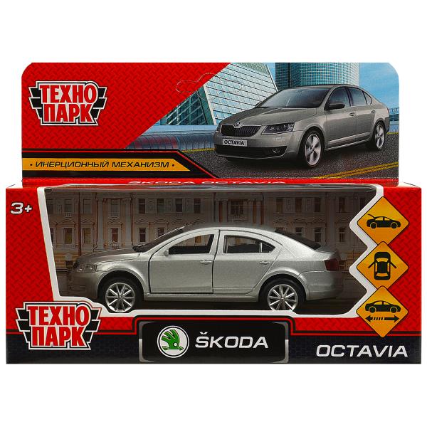 Машина металл SKODA OCTAVIA 12 см, двери, багаж, инерц. серебристый  кор. Технопарк OCTAVIA-12-SR
