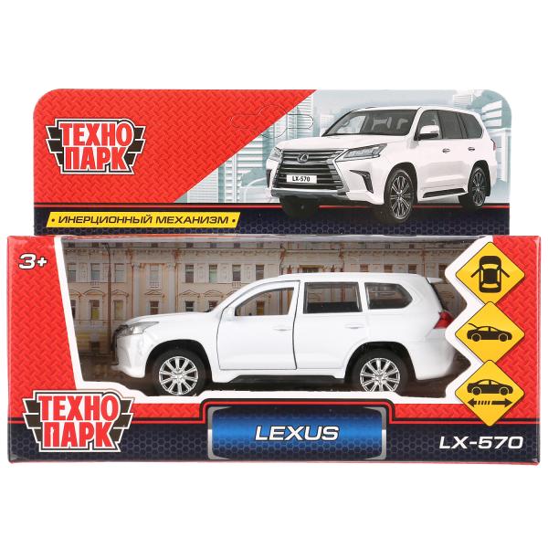 Машина металл LEXUS LX-570 длина 12 см, двери, багаж, инерц, белый, кор. Технопарк в кор.2*36шт