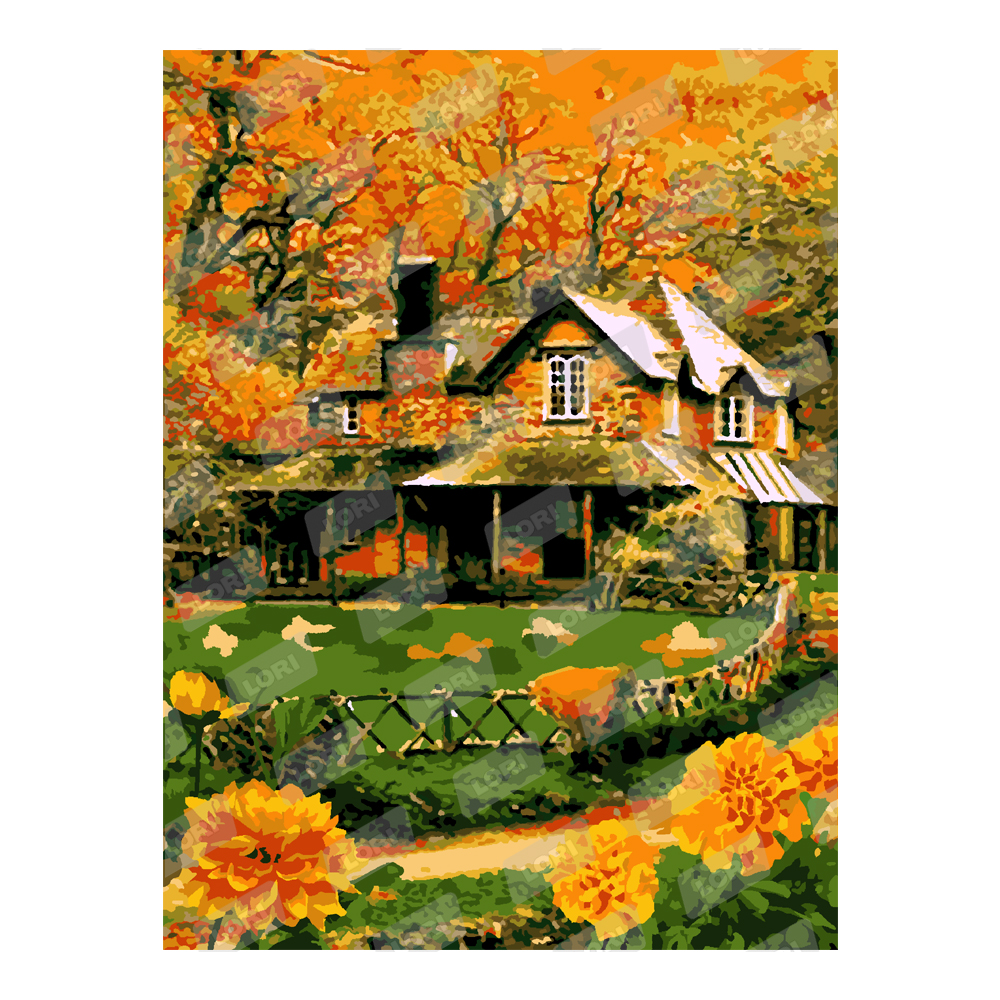 Рх-005 Картина по номерам Осенний домик (Вид 1)