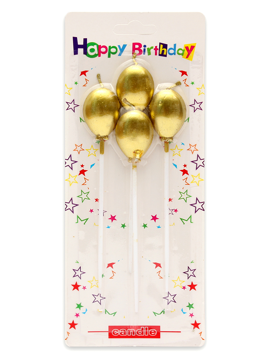 Свечи для торта на длинных пиках. Золотые шары, 4 шт С-2464 (Вид 1)