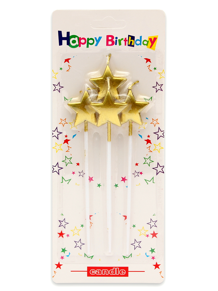 Свечи для торта на длинных пиках. Золотые звезды, 4 шт С-2466