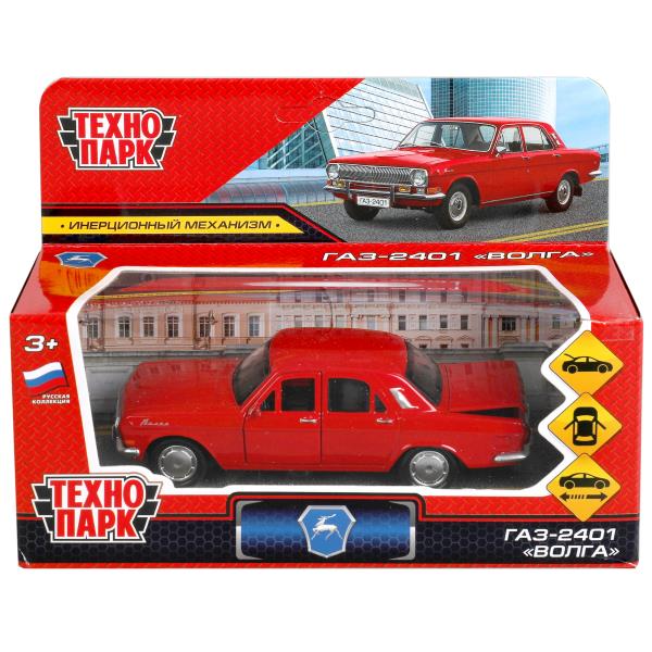 Машина металл ГАЗ-2401 ВОЛГА длина 12 см, двери, багаж, инерц, красный, кор. Технопарк 2401-12-RD