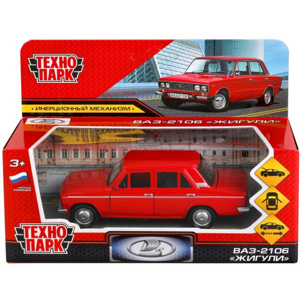 Машина металл ВАЗ-2106 ЖИГУЛИ длина 12 см, двери, багаж, инерц,красный, кор. Технопарк 2106-12-RD