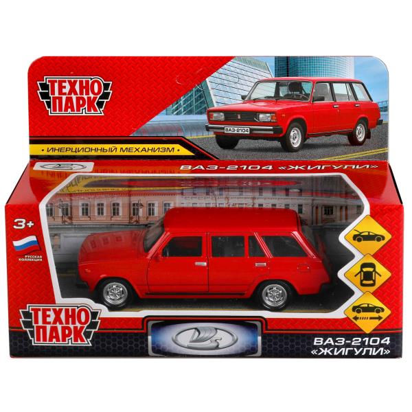 Машина металл ВАЗ-2104 ЖИГУЛИ длина 12 см, двери, багаж, инерц,красный, кор. Технопарк 2104-12-RD