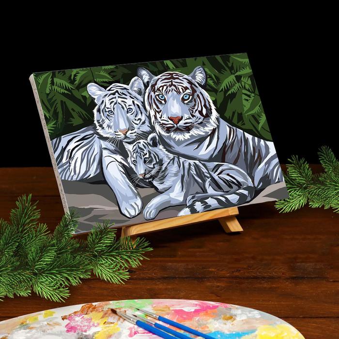 Картина по номерам на холсте с подрамником Белые тигры 20*30 см 6853837