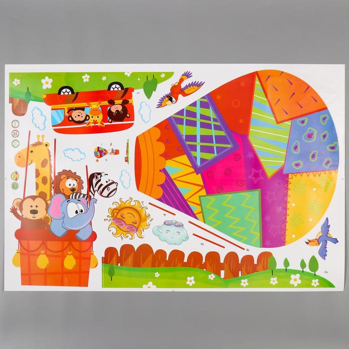 Наклейка пластик интерьерная цветная Воздушный шар и звери 60х90 см   5277632 (Вид 2)