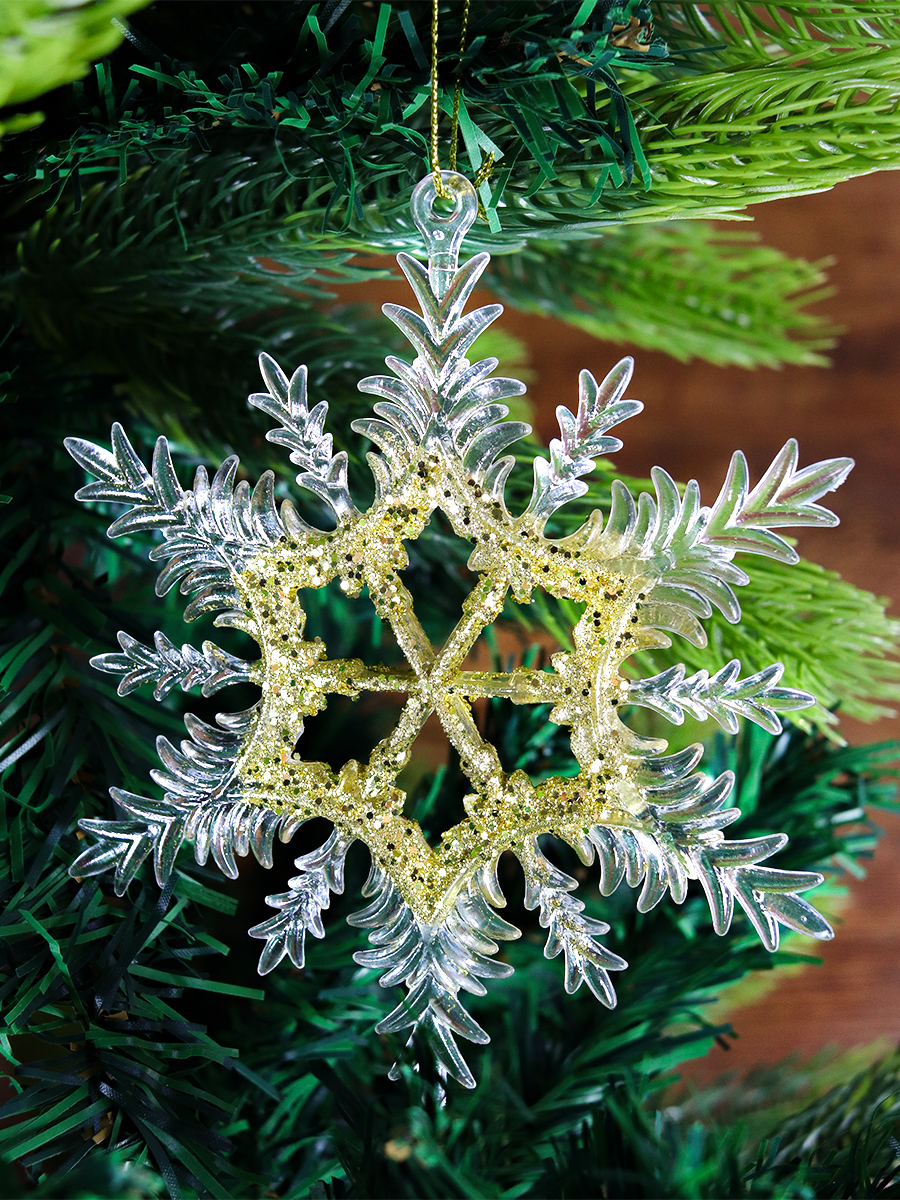 Новогоднее подвесное украшение Снежинка, золотая 12 см  НУ-5113 (Вид 1)