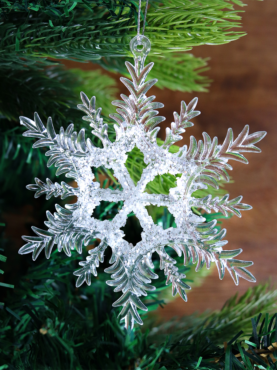 Новогоднее подвесное украшение Снежинка, серебряная 12 см НУ-5114