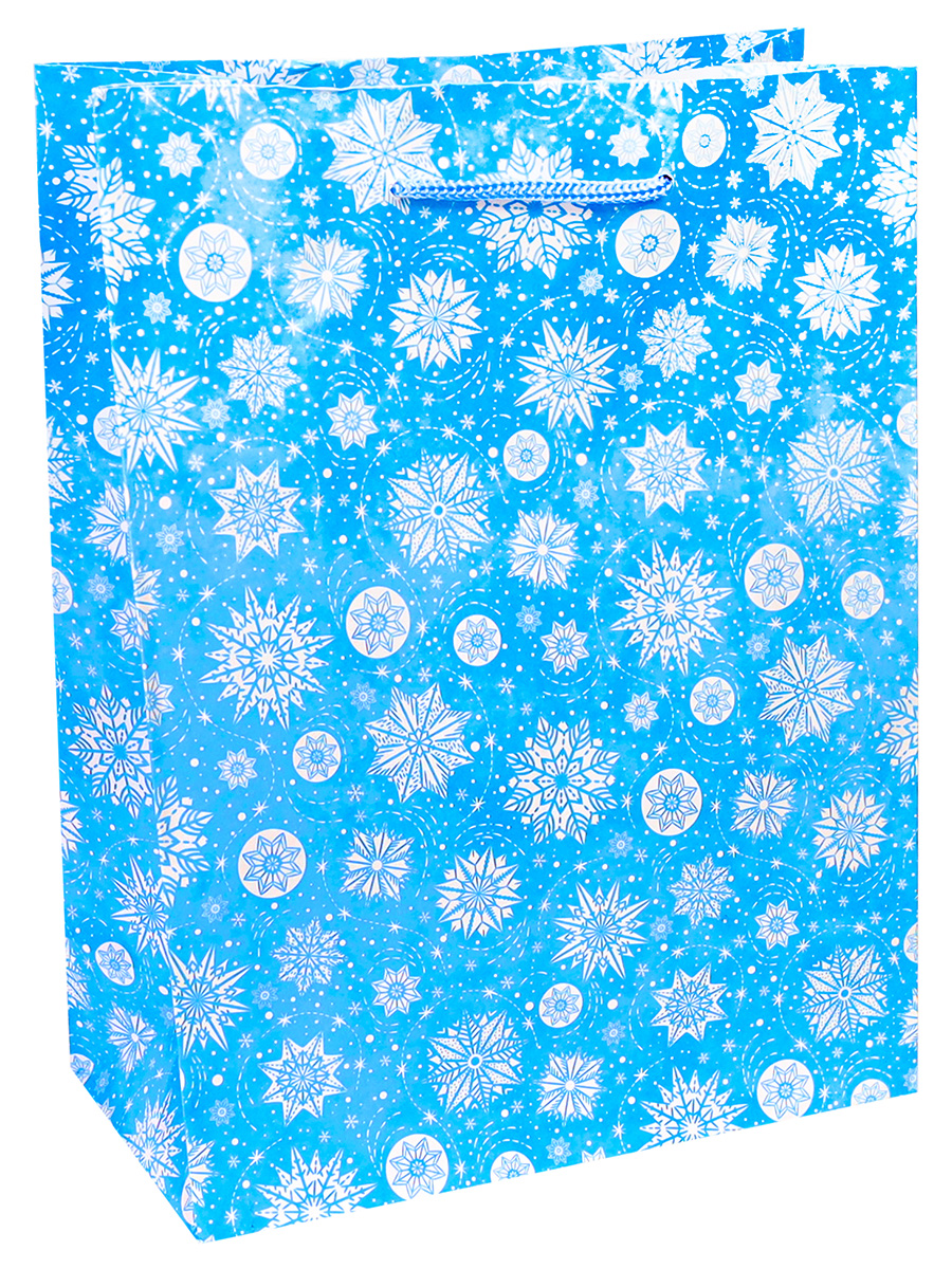 Optima Пакет подарочный с глянцевой ламинацией 18x23x8 см  (М)  Ажурные снежинки, 128 г ПП-1781