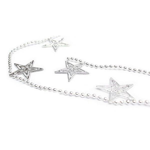 Новогоднее украшение бусы на ёлку серебряные Яркие звезды НУ-6745