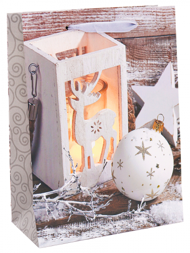 Dream cards Пакет подарочный с мат.лам. и глиттером (M) Новогодний светильник с оленем,210г ПКП-2524 (Вид 1)