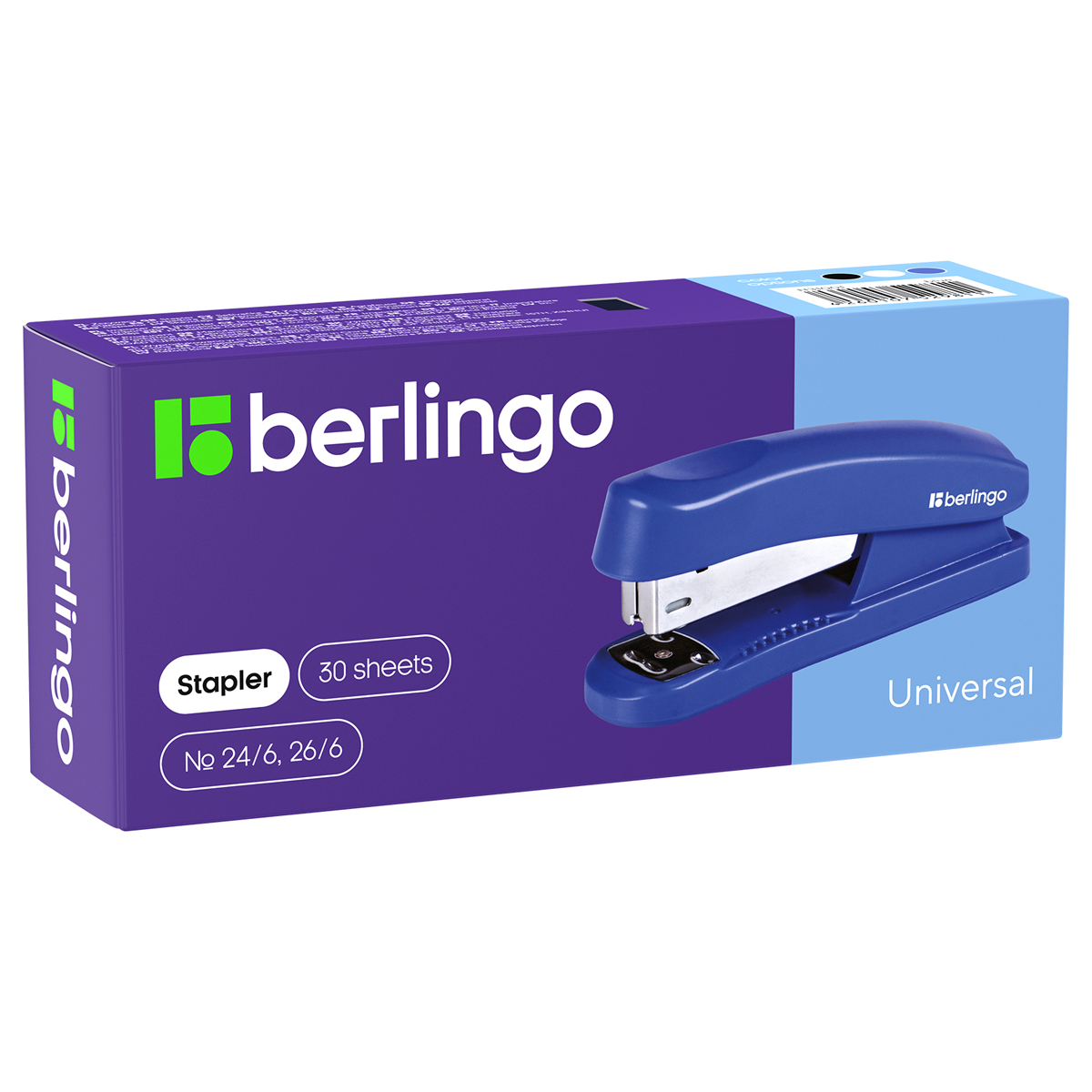 Степлер №24/6, 26/6 Berlingo Universal до 30л., пластиковый корпус, ассорти