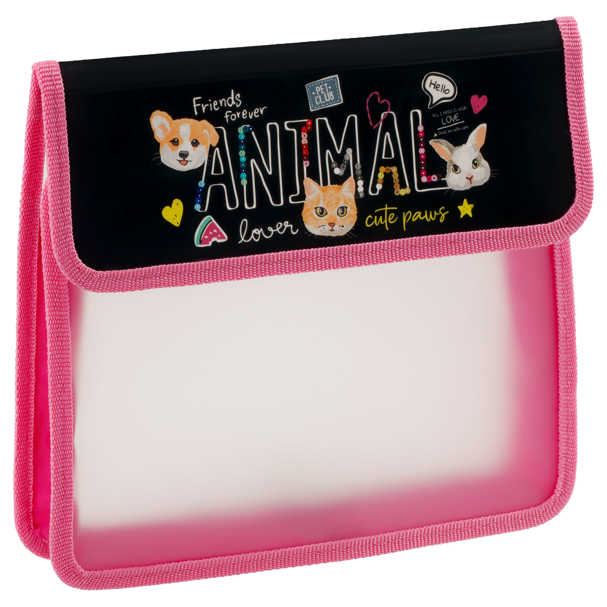Папка для тетрадей 1 отделение, ArtSpace Cute Pets, А5, пластик, на липучке