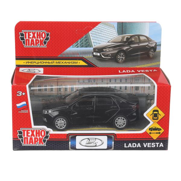 Машина металл LADA vesta 11,5 см, двери, черный, кор. Технопарк VESTA-12-BK-WOD