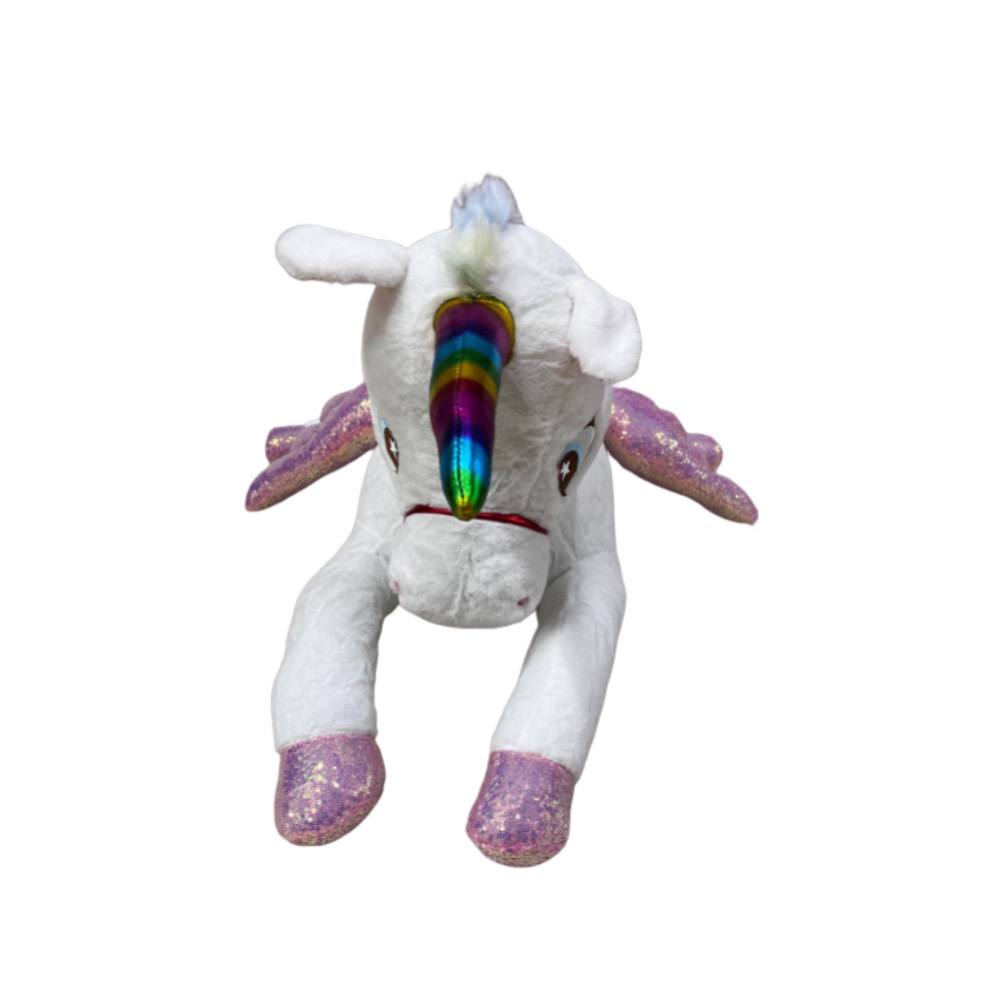 Мягкая игрушка Пони единорог с блестящими крыльями лежит 100см