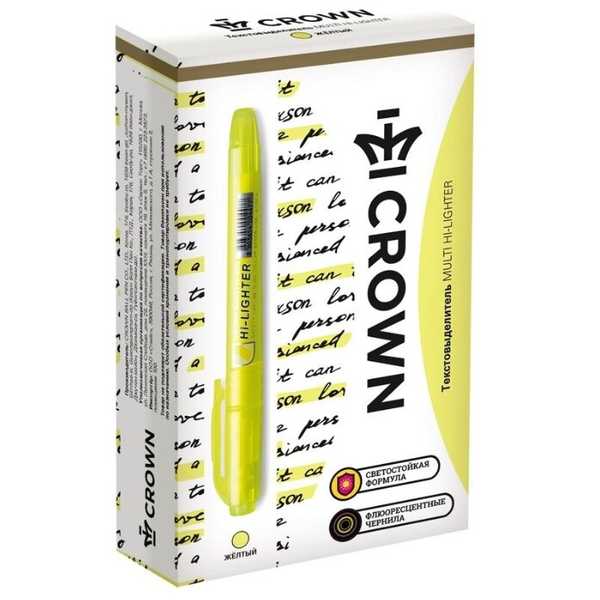 Текстовыделитель Crown Multi Hi-Lighter желтый, 1-4мм 207929
