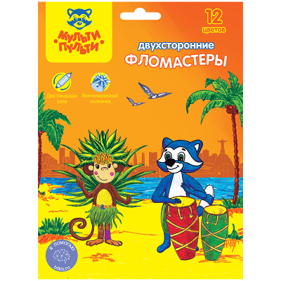 Фломастеры двусторонние Мульти-Пульти Енот в Бразилии, 12цв., 12шт., смываемые, картон, европодвес