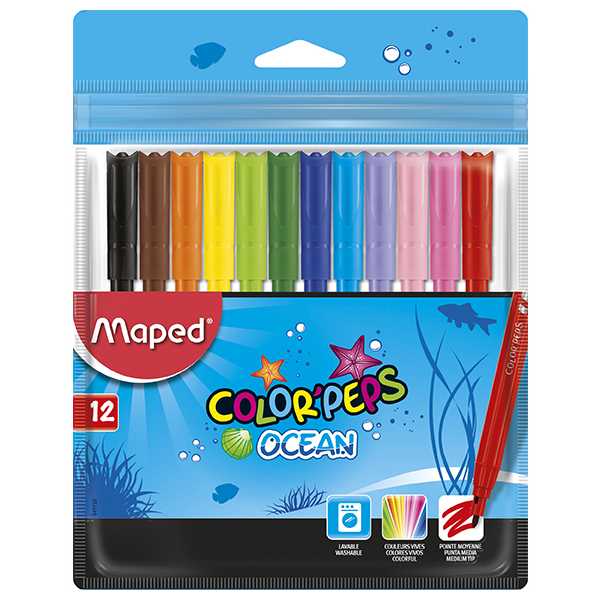 Фломастеры Maped Color Peps Ocean, 12цв., смываемые, ПВХ, европодвес