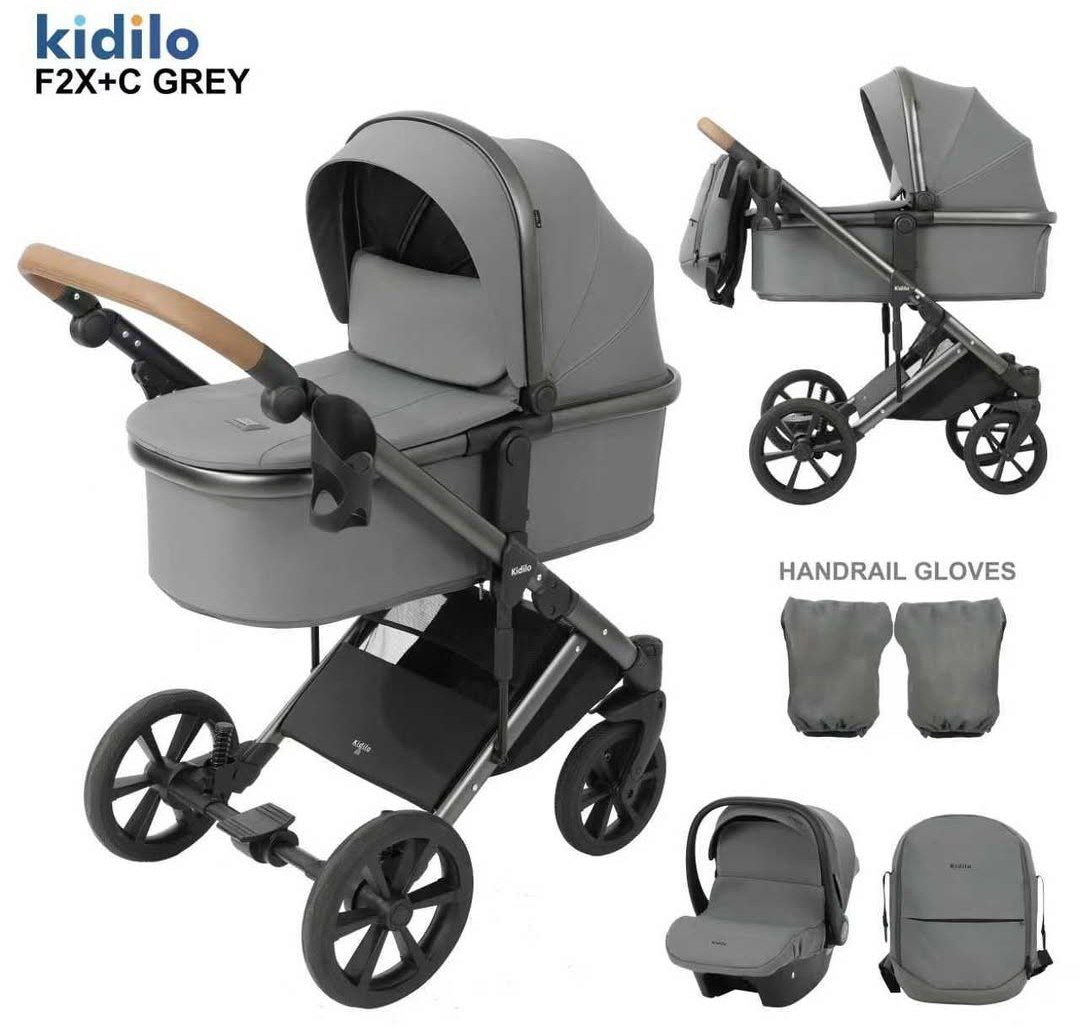 Коляска детская 2в1  kidilo арт.F 2 X + C  2в1 серая