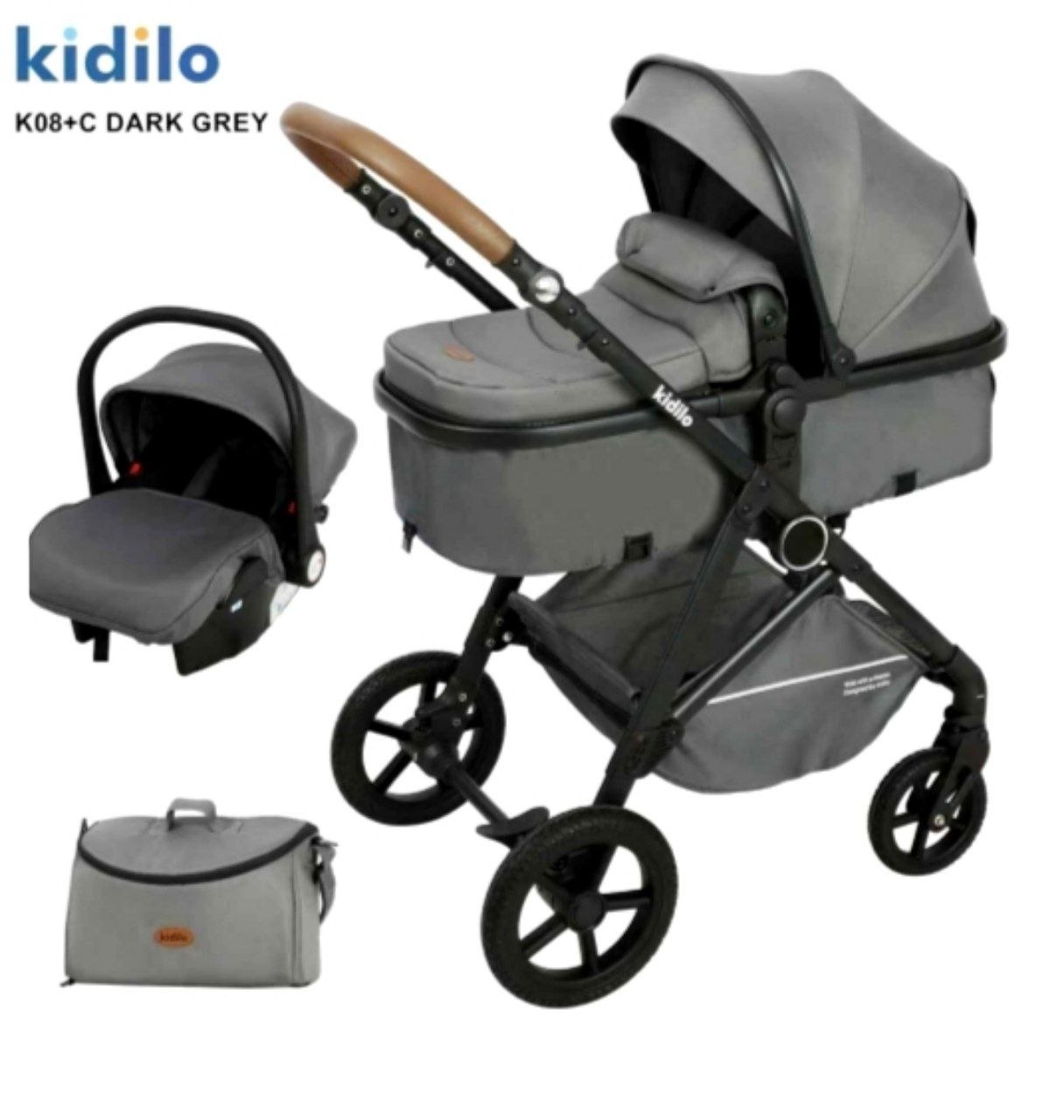 Коляска детская 2в1 Kidilo,серая арт.K 08 + C 2в1 серая