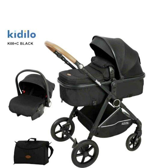 Коляска детская 2в1 Kidilo,серая арт.K 08 + C  2в1 черная
