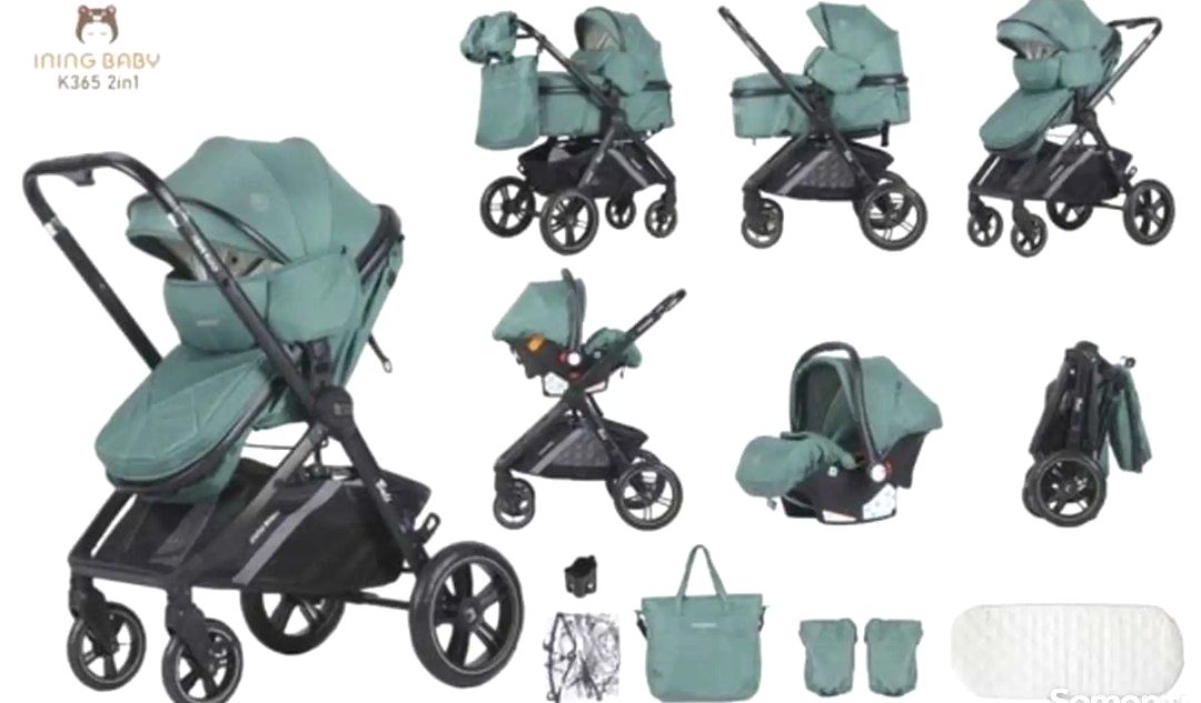 Коляска детская 2в1  Ining baby,зеленая арт.K 365 2в1 зеленая