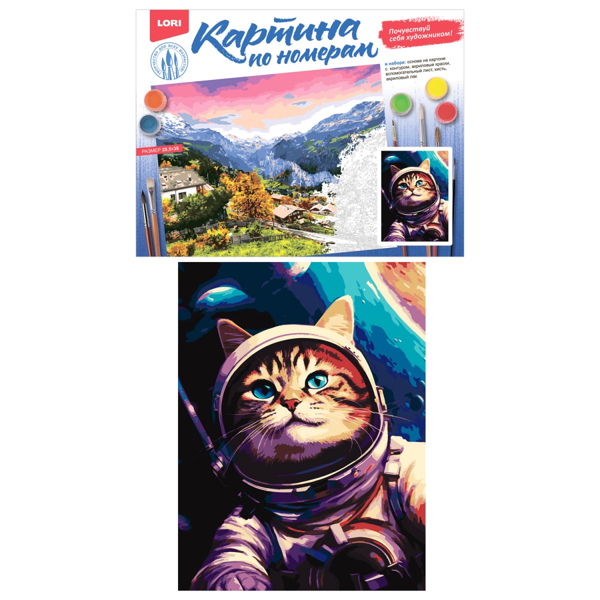 Кпн-403 Картина по номерам на картоне 40*50 см Космонавт