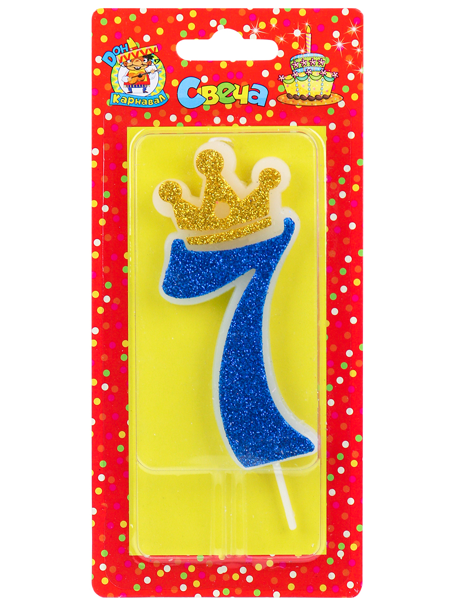 Свеча для торта Царская, синяя с глиттером Цифра 7 С-8364 (Вид 1)