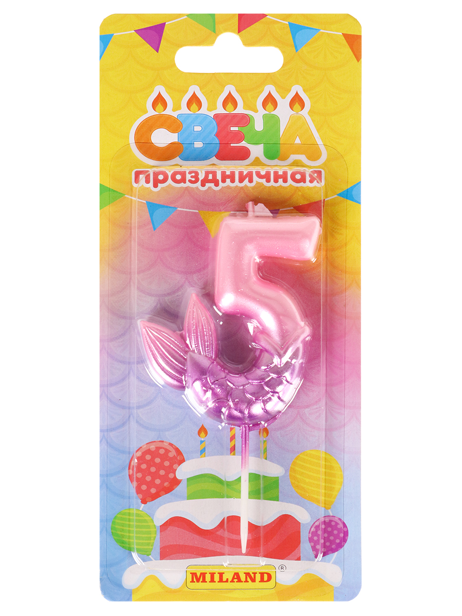 Свеча для торта Русалка, розовая. Цифра 5 C-7243 (Вид 1)