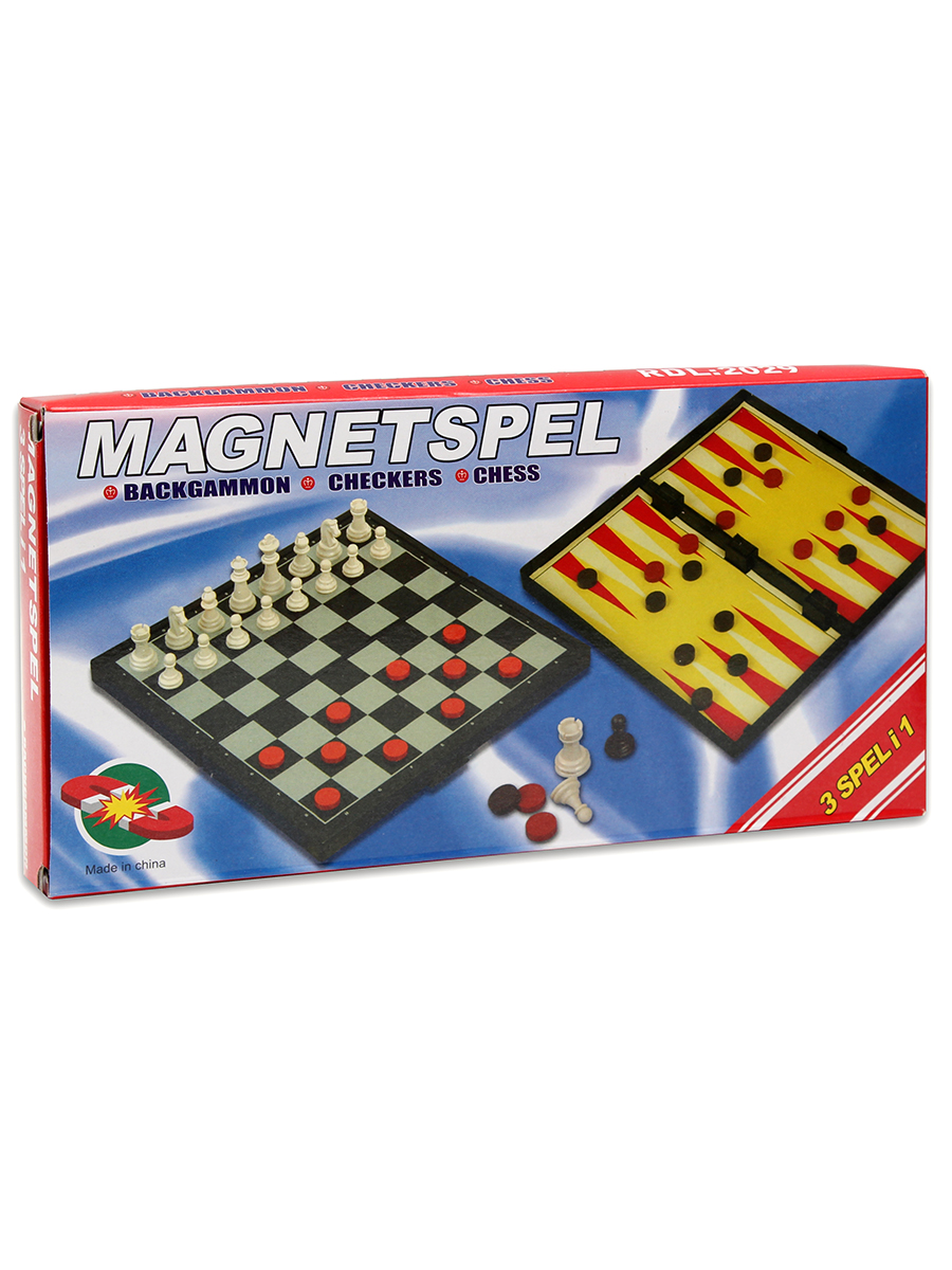 Шахматы, нарды, шашки магнитные пластиковые 3 в 1 (поле 29 см) P00076 М