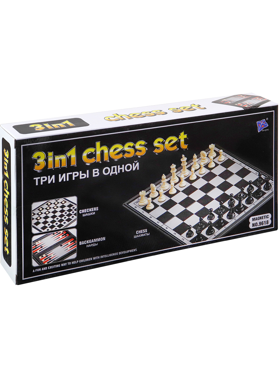 Шахматы, нарды, шашки магнитные пластиковые 3 в 1 (поле 27 см) P00078 М