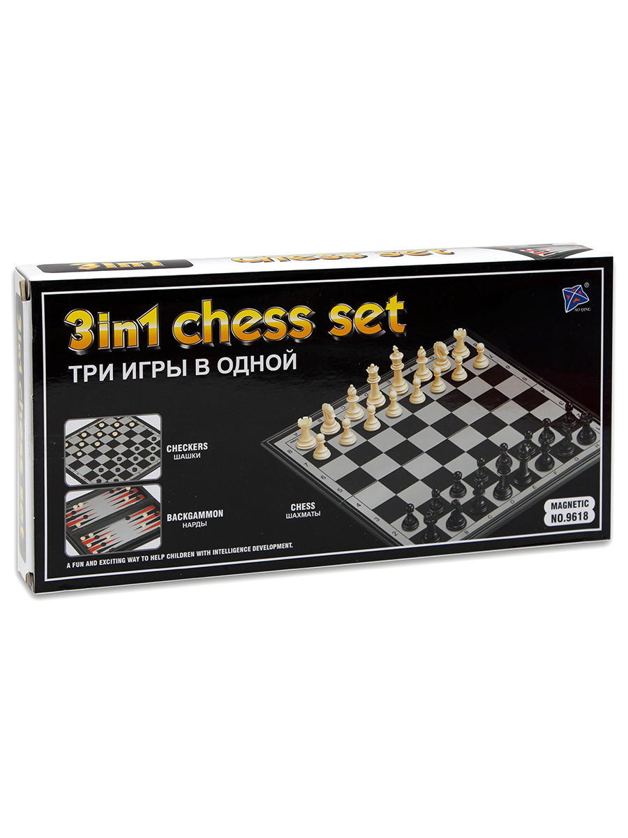 Шахматы, нарды, шашки магнитные пластиковые 3 в 1 (поле 30 см) P00079 М (Вид 1)
