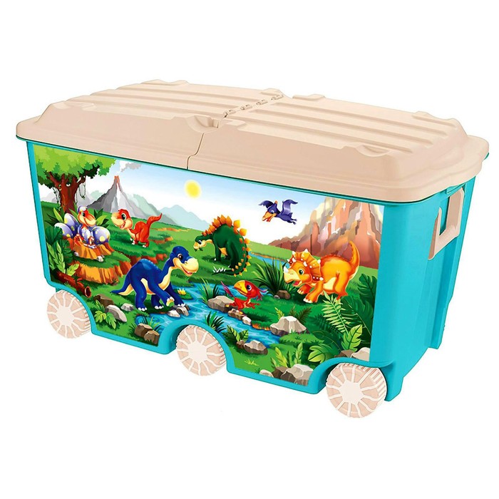 Ящик для игрушек на колесах с декором, 66,5 л, цвет голубой 431385102 4338623 (Вид 1)