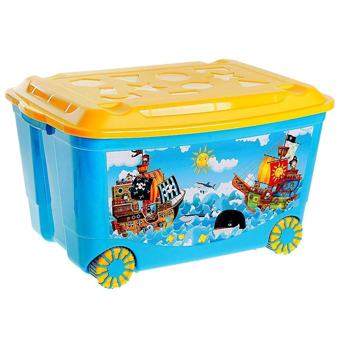 Ящик для игрушек на колесах с аппликацией, (голубой)  431380902 1027022 (Вид 1)