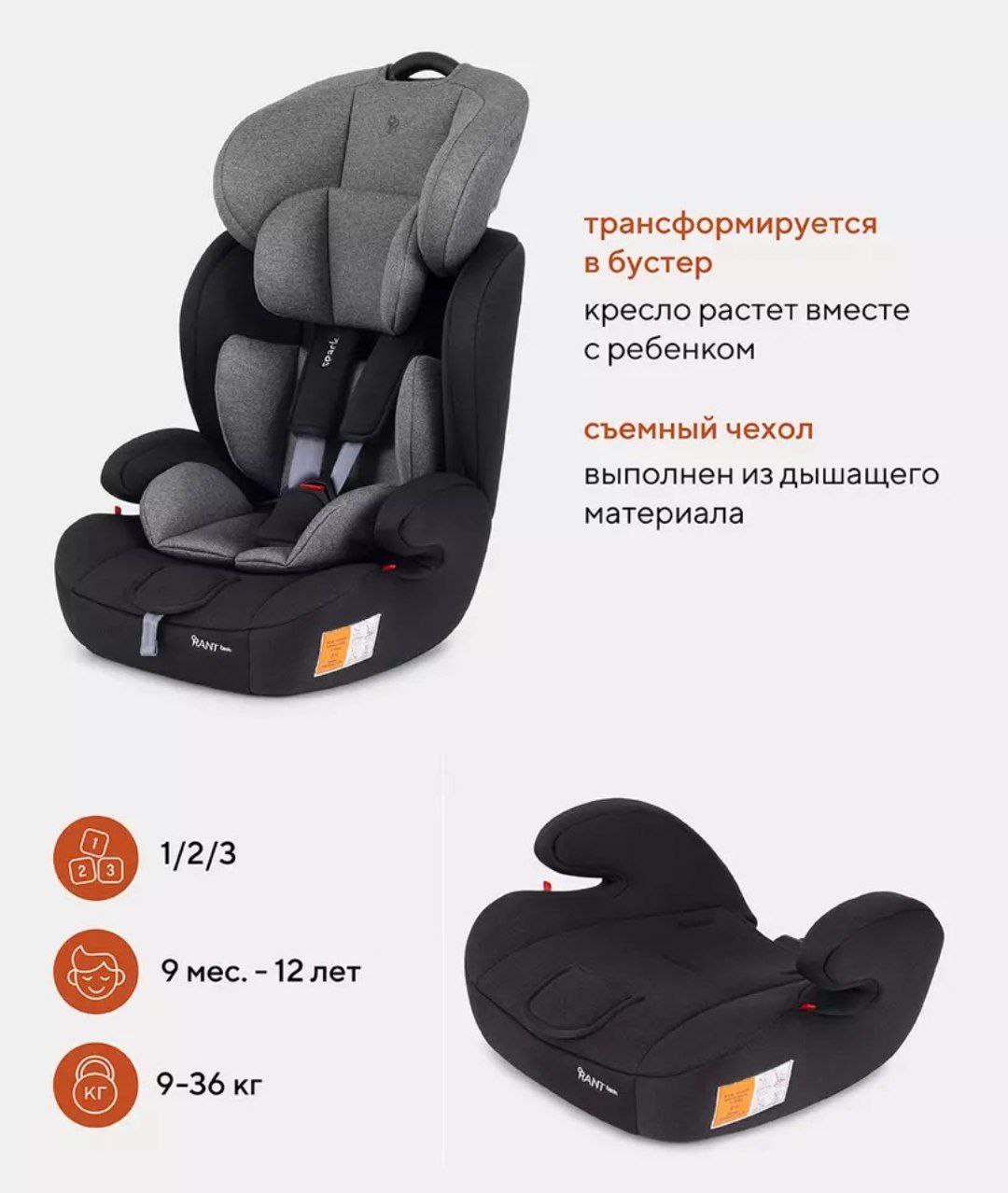Автокресло RANT basic ZY10 Spark RANT basic (Graphite) группа 1-2-3 (9-36 кг) (Вид 2)