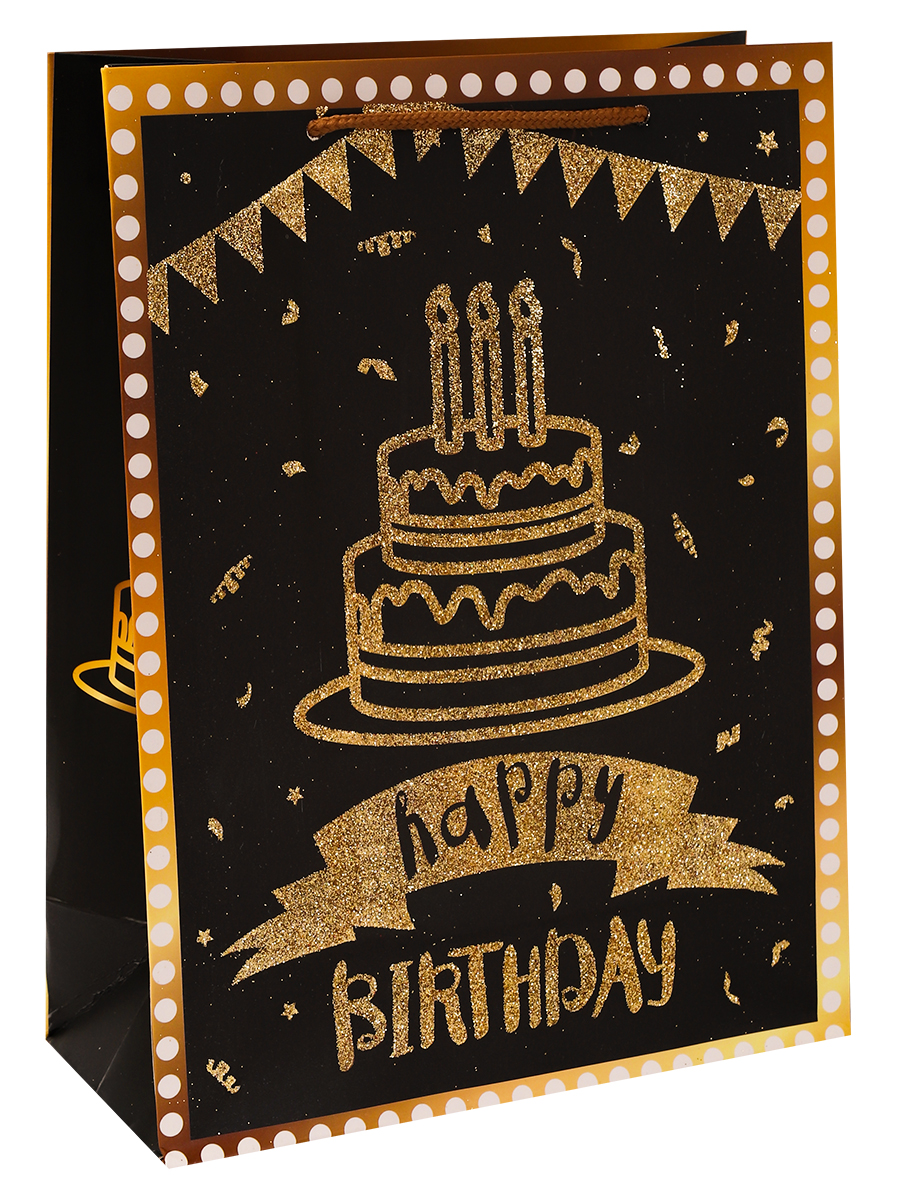 Dream cards Пакет подарочный с мат.лам. и тиснен.фольгой18х24х8,5см(M)Золотой торт,чёрн210г ПКП-3121 (Вид 1)