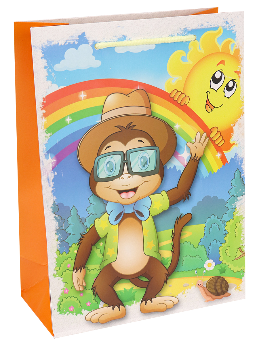 Dream cards Пакет подарочный с мат. лам. Приветливая обезьянка 18х24х8.5 см (M),210 г  ПКП-3427