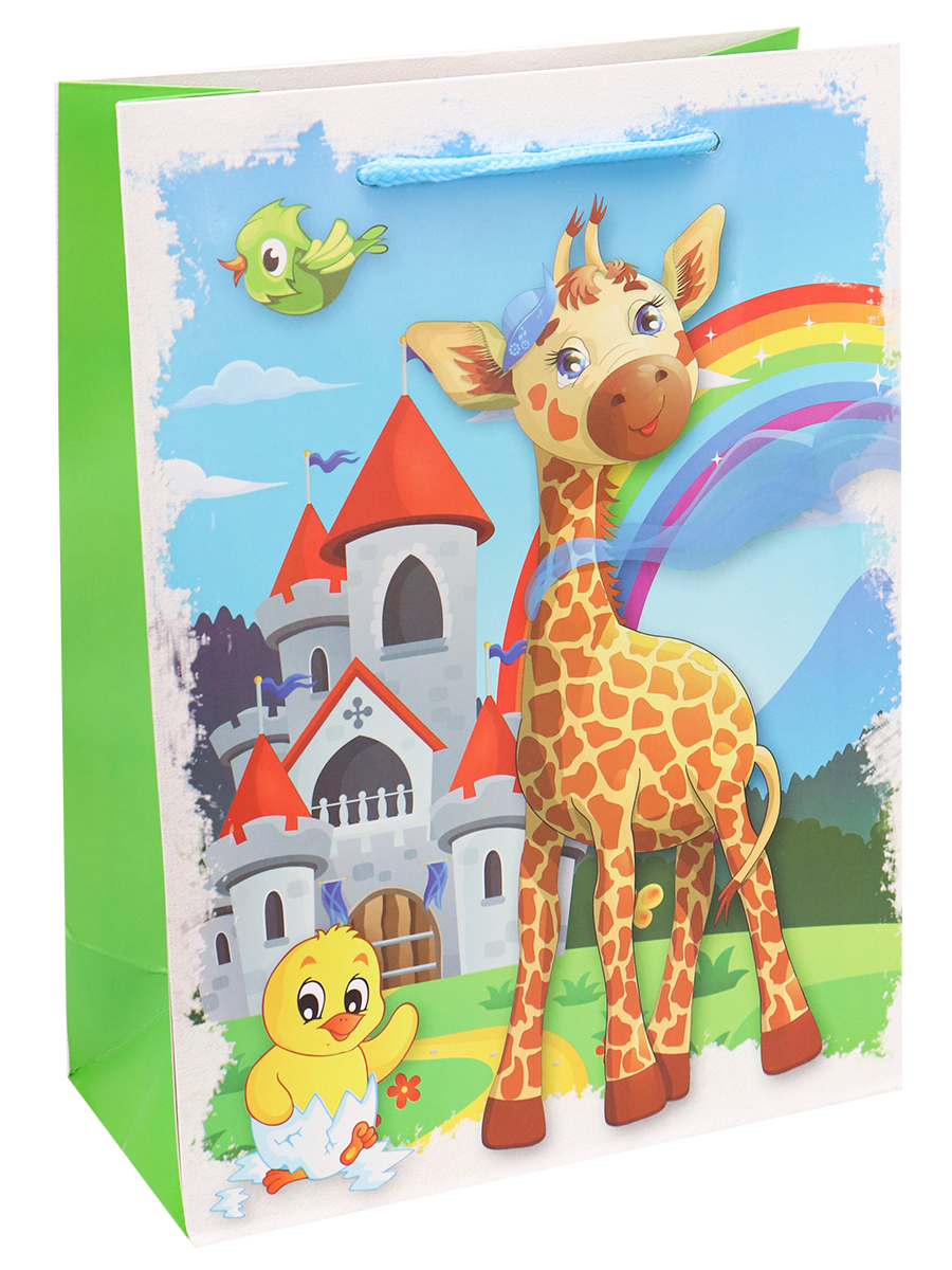 Dream cards Пакет подарочный с мат. лам. Счастливый жирафик 18х24х8.5 см (M),210 г ПКП-3429