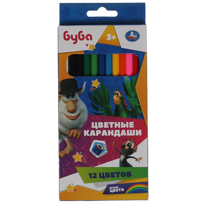 Цветные карандаши БУБА 12цв, шестигран Умка в кор.20*12шт (Фото 1)
