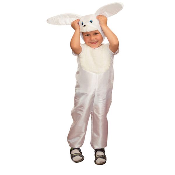 Карнавальный костюм детский Зайчик белый (р-р 26; комплект: головной убор, комбинезон)