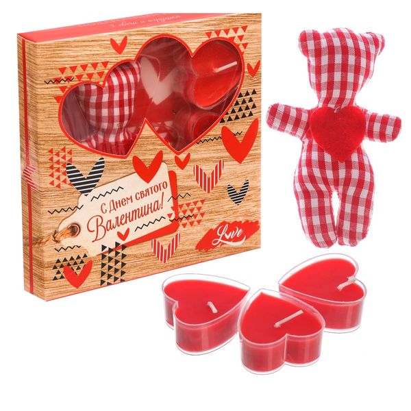 Подарочный набор игрушка и 3 свечи С Днем Святого Валентина, 15 х 15 см 2544871 (Фото 1)