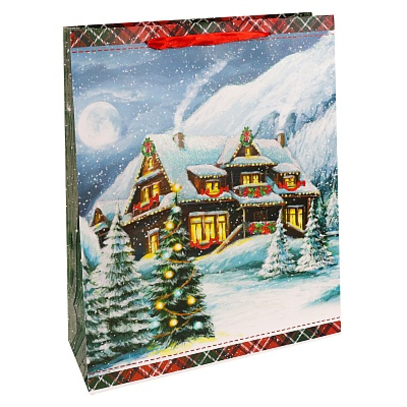 Dream cards Пакет подарочный с мат. лам. и глиттером 18 x 23 x 10 см (M) Волшебный снежный двор, 210 (Вид 1)