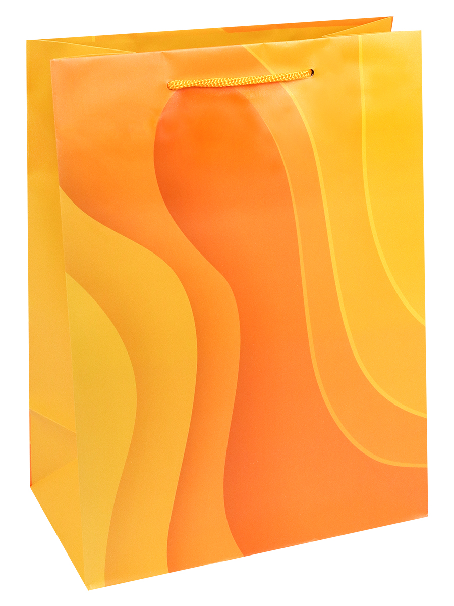 Пакет подарочный с матовой ламинацией 26,4x32,7x13,6 см (L)  Стильные волны, желтые, 157 г. ППК-7428 (Вид 1)