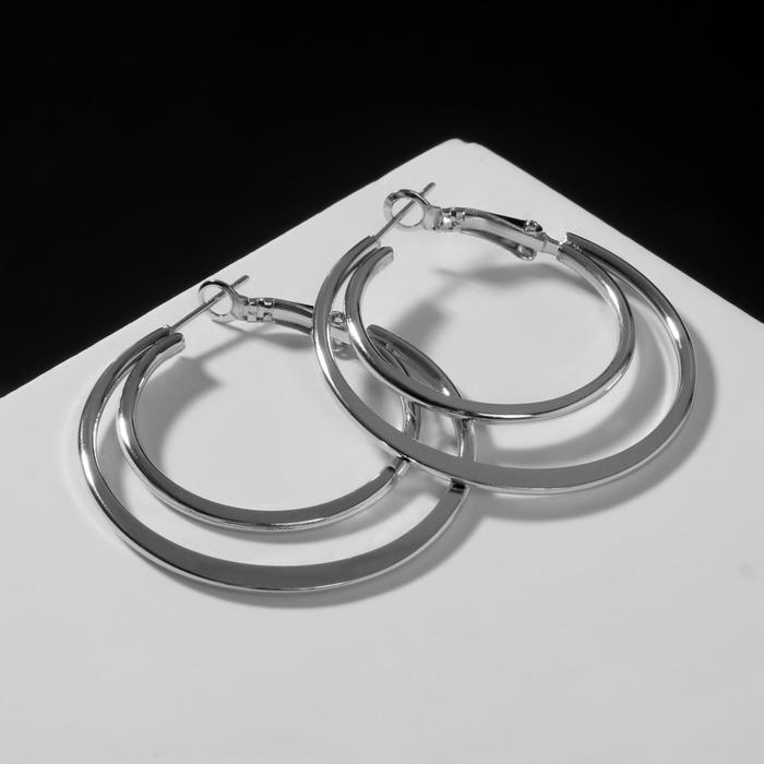 Серьги-кольца Карма двойной круг, цвет серебро, d=4   5427119