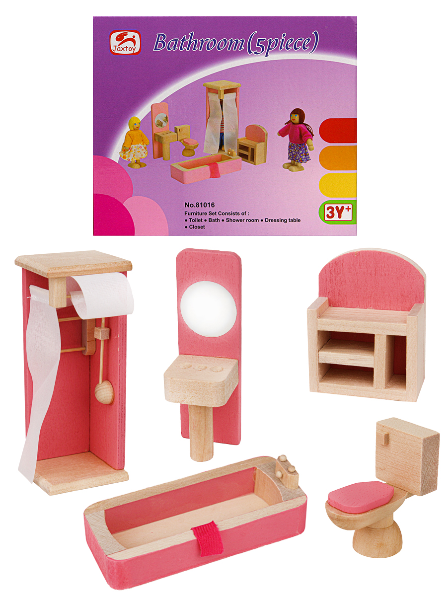 Набор игрушечной мебели деревянной. ВАННАЯ КОМНАТА (5 предметов) (Арт. ИД-3817)