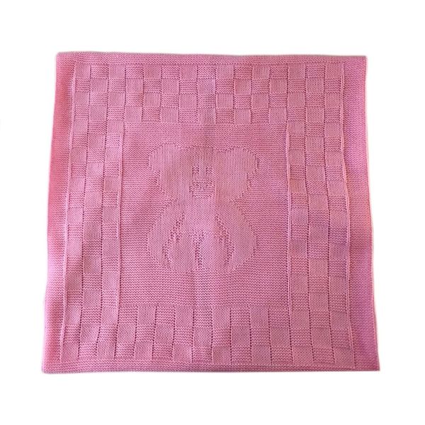 Одеяло-плед вязанный Мишка, разм. 95*95, без наполнителя , без подкладки (Розовый-арт.9027) (Вид 1)