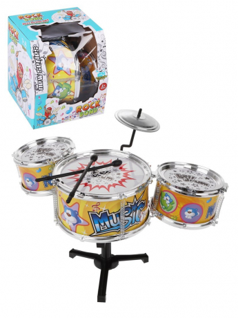 Музыкальная игрушка барабанная установка, 3 барабана, тарелка, кор.