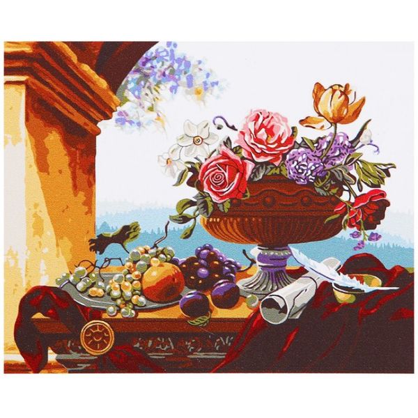 Картина по номерам Ваза с цветами и фруктами 40*50 (Вид 1)